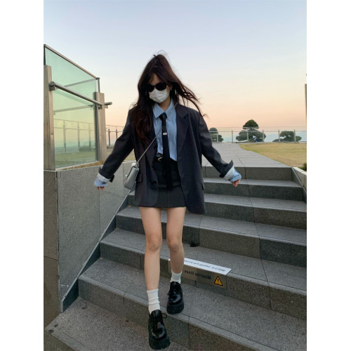 韓版條紋長袖襯衫女2026春秋季新款寬鬆慵懶風曡穿襯衣男女上衣 韓版條紋長袖襯衫女2026春秋季新款寬鬆慵懶風曡穿襯衣男女上衣