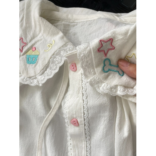 日系軟妹可愛娃娃領白色長袖襯衫女夏季新款學院風復古百搭jk上衣