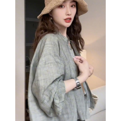 日韓出口剪標天絲苧麻襯衫女夏季薄款休閒百搭長袖防曬上衣