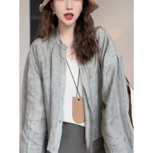 日韓出口剪標天絲苧麻襯衫女夏季薄款休閒百搭長袖防曬上衣