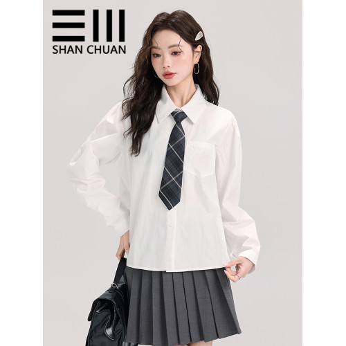 秋冬新品加絨加厚磨毛領帶學院風長袖襯衫女內搭曡穿白色襯衣上衣