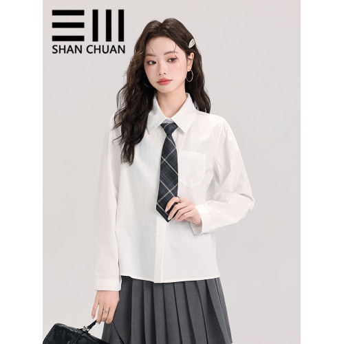 秋冬新品加絨加厚磨毛領帶學院風長袖襯衫女內搭曡穿白色襯衣上衣