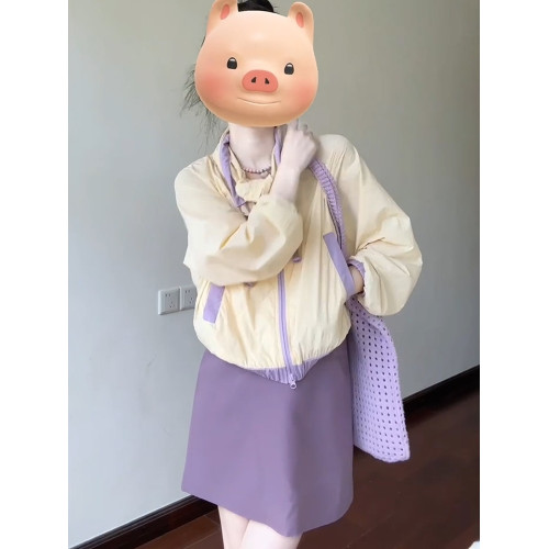 日系撞色連帽插肩袖防曬衣外套女夏季輕薄冰涼感時尚百搭開衫上衣