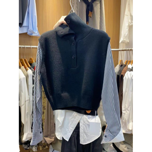 廣州十三行爆款撿漏~ 韓國東大門條紋長袖拼接針織假兩件高領毛衣