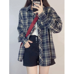 格子防曬襯衫女秋冬慵懶薄款大碼胖mm設計感小衆寬鬆長袖上衣外套