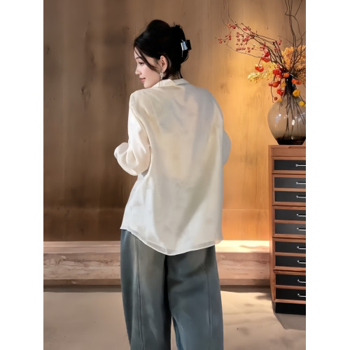 新中式立領雙層襯衫女2026春季大碼胖MM寬鬆顯瘦高級內搭長袖上衣