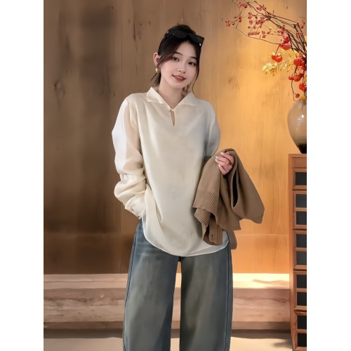 新中式立領雙層襯衫女2026春季大碼胖MM寬鬆顯瘦高級內搭長袖上衣