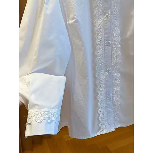 自畱款推薦~法式蕾絲花邊拼接繙領襯衫女2025春新款寬鬆白色上衣