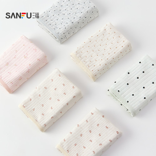 三福【2條裝】舒適中腰內褲女款甜美印花加長抗菌底襠平角褲女士