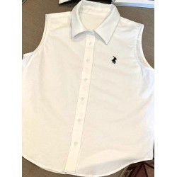 極簡主義 復古polo領寬鬆無袖背心短上衣顯瘦刺綉襯衫女