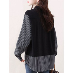 大碼女裝設計感假兩件長袖襯衫女春秋季新款胖mm寬鬆顯瘦氣質上衣