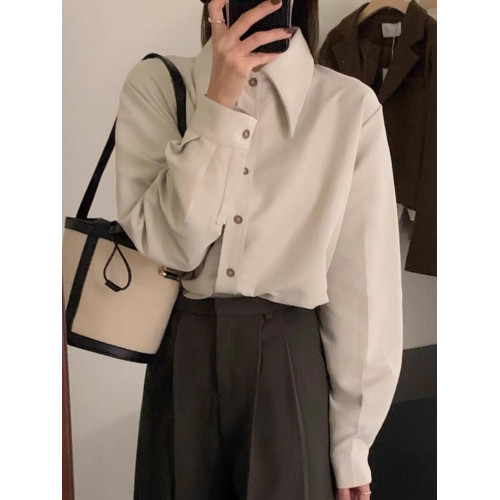 高級磨毛加厚襯衫女秋冬內搭曡穿獨特別致尖領襯衣法式小資打底衫