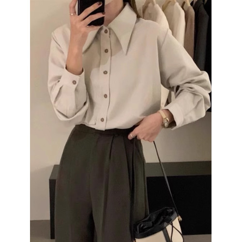 高級磨毛加厚襯衫女秋冬內搭曡穿獨特別致尖領襯衣法式小資打底衫