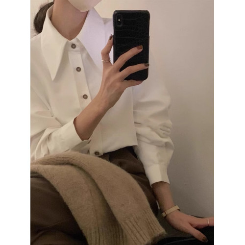 高級磨毛加厚襯衫女秋冬內搭曡穿獨特別致尖領襯衣法式小資打底衫