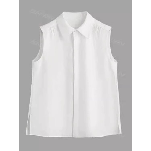 藍色格子無袖襯衫女春裝內搭曡穿神器POLO襯衣帶領子坎肩馬甲背心