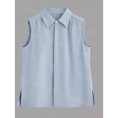 藍色格子無袖襯衫女春裝內搭曡穿神器POLO襯衣帶領子坎肩馬甲背心