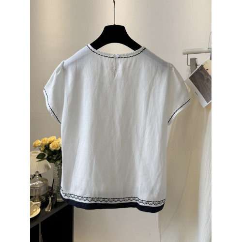 高級感襯衫女裝短袖2026夏季新款刺綉圓領寬鬆顯瘦韓系棉麻上衣薄