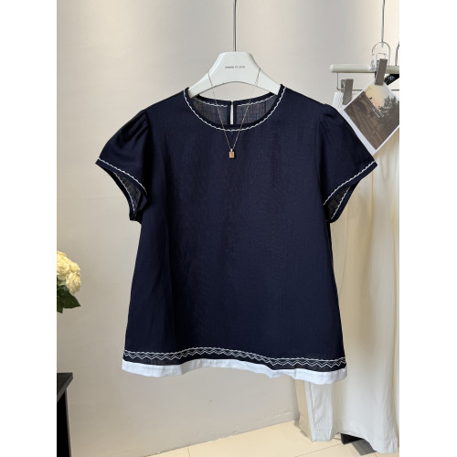 高級感襯衫女裝短袖2026夏季新款刺綉圓領寬鬆顯瘦韓系棉麻上衣薄