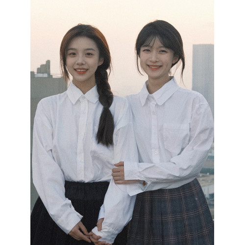 白襯衫女秋季長袖學院風大碼小個子內搭中學生打底寬鬆jk上衣襯衣