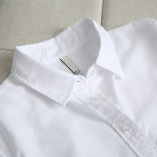 白襯衫女正肩不透休閒上衣春秋新款內搭純棉簡約工裝職業打底襯衣