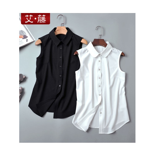 艾藤韓版雪紡上衣女款百搭職業白襯衣曡穿內搭打底衫背心無袖襯衫