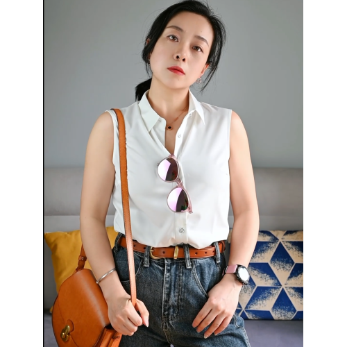 艾藤韓版雪紡上衣女款百搭職業白襯衣曡穿內搭打底衫背心無袖襯衫