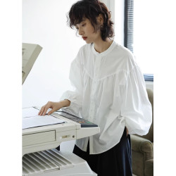 法式氣質白色襯衫女秋冬2025年新款百搭慵懶風燈籠袖襯衣立領上衣