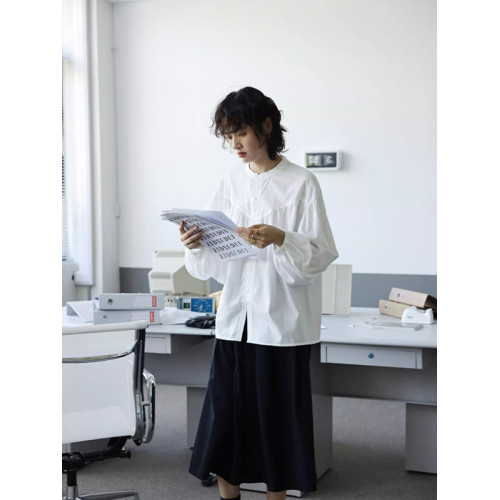 法式氣質白色襯衫女秋冬2025年新款百搭慵懶風燈籠袖襯衣立領上衣