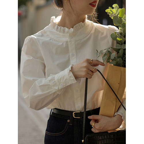 法式白色花邊領襯衫女款2026新款爆款內搭襯衣長袖上衣設計感小衆