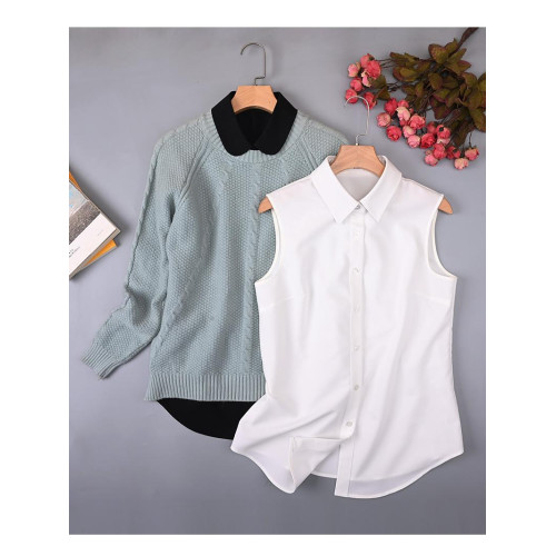 艾藤百搭無袖襯衣內搭打底衫曡穿職業通勤女背心白襯衫抗皺上衣