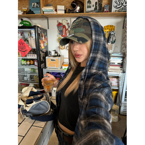 川川也撞色格紋美式連帽長袖襯衫男女復古街頭寬鬆休閒POLO衫潮牌