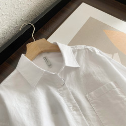 休閒純棉白襯衫女秋冬新款設計感小衆打底寬鬆慵懶長袖曡穿襯衣潮