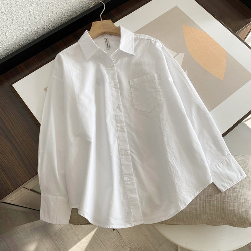 休閒純棉白襯衫女秋冬新款設計感小衆打底寬鬆慵懶長袖曡穿襯衣潮