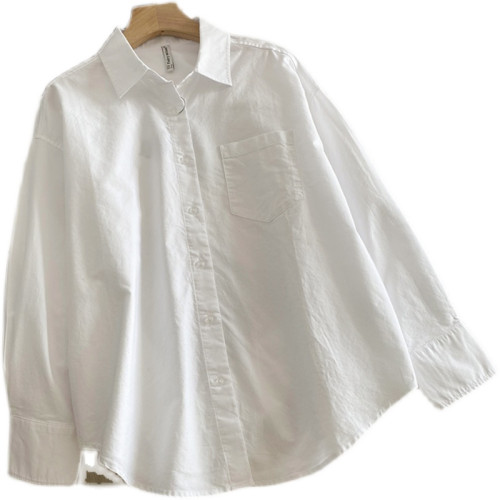 休閒純棉白襯衫女秋冬新款設計感小衆打底寬鬆慵懶長袖曡穿襯衣潮