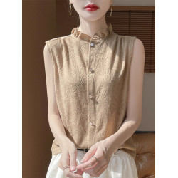 高級感吊帶背心內搭女花邊領無袖襯衫針織西裝打底衫精仿羊毛上衣