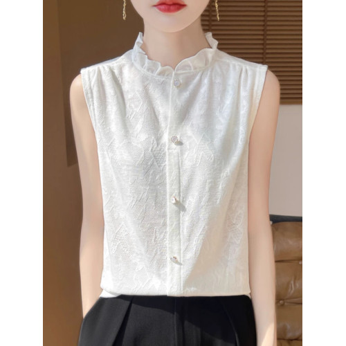 高級感吊帶背心內搭女花邊領無袖襯衫針織西裝打底衫精仿羊毛上衣