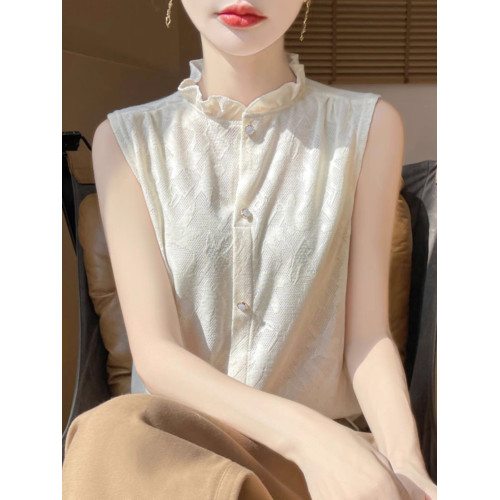 高級感吊帶背心內搭女花邊領無袖襯衫針織西裝打底衫精仿羊毛上衣