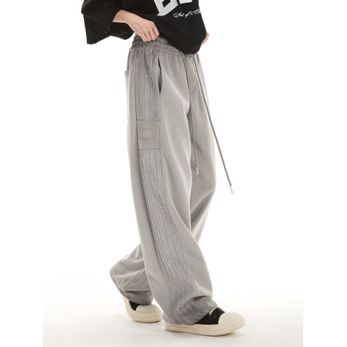 RESUMM條紋運動褲女美式hiphop潮牌高街衛褲寬鬆直筒垂感休閒褲