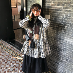 文藝復古碎花格子單排釦襯衫連衣裙曡穿內搭長款上衣女2025年春季