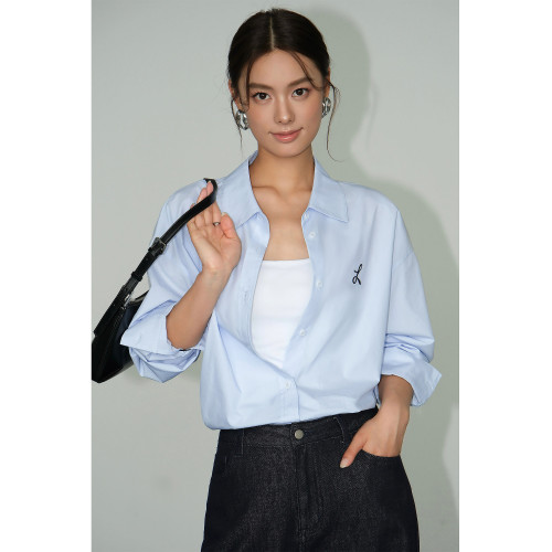 NEVA HU 白色長袖襯衫女寬鬆刺綉設計感小衆韓版百搭襯衣