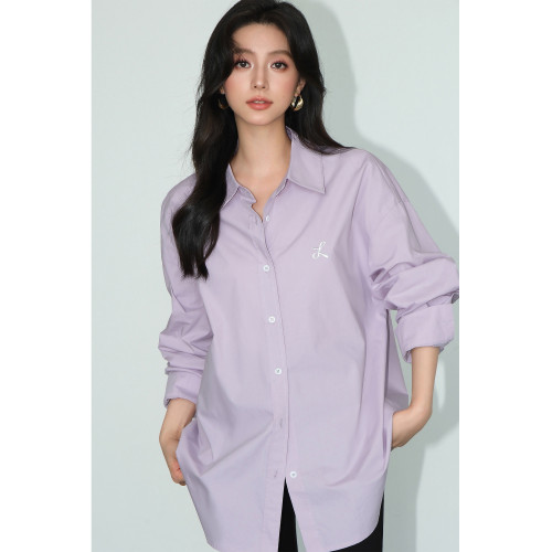 NEVA HU 白色長袖襯衫女寬鬆刺綉設計感小衆韓版百搭襯衣