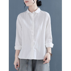 小衆別致上衣2025春秋復古文藝全棉襯衫女長袖休閒娃娃領棉麻襯衣