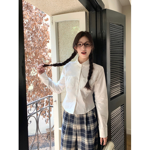 cozydays 娃娃領白色長袖襯衫女秋2025新款收腰內搭上衣小衆襯衣