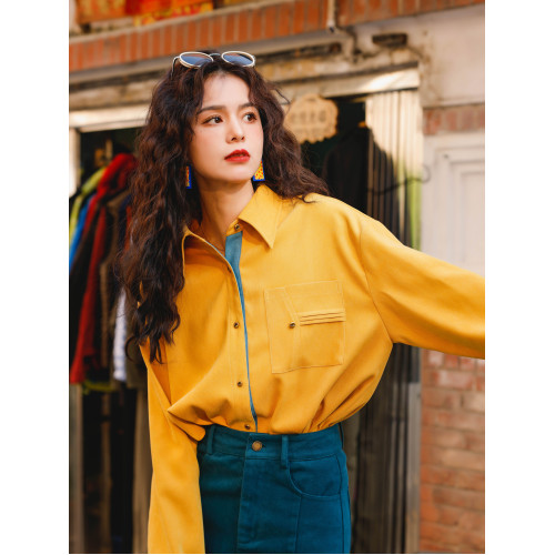 陳佳潔的店2026春秋新款黃色襯衣港風長袖寬鬆襯衫女外套女裝上衣
