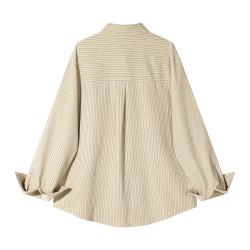 XinmonLee韓系秋冬復古條紋襯衣外套氣質寬鬆慵懶風別致絨面襯衫