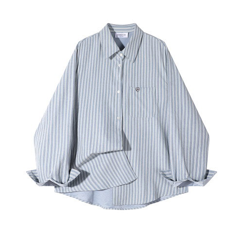 XinmonLee韓系秋冬復古條紋襯衣外套氣質寬鬆慵懶風別致絨面襯衫