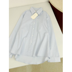 藍色條紋襯衫女春秋2025新款設計感小衆打底襯衣內搭曡穿長袖上衣