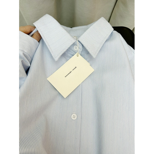 藍色條紋襯衫女春秋2025新款設計感小衆打底襯衣內搭曡穿長袖上衣