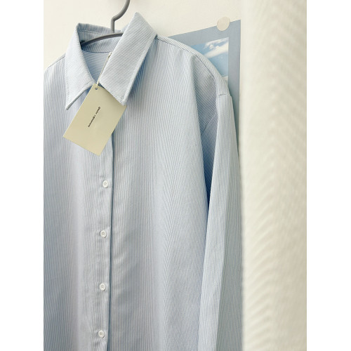 藍色條紋襯衫女春秋2025新款設計感小衆打底襯衣內搭曡穿長袖上衣