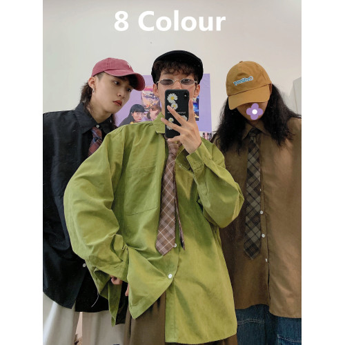 C2原創8色 秋裝復古港風長袖襯衫女寬鬆bf韓系慵懶風白色襯衣領帶